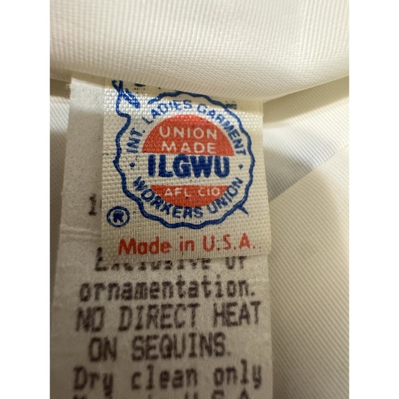 Vintage Karen Lawrence Sequin White & Navy Blue Polka Dot Women's Blouse Size-8 - Picture 9 of 13